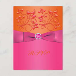 PRINTED RIBBON Pink, Oranje Floral Reply Card RSVP Kaartje