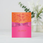 PRINTED RIBBON Pink, Oranje Floral Reply Card RSVP Kaartje (Staand voorkant)