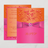 PRINTED RIBBON Pink, Oranje Floral Reply Card RSVP Kaartje (Voorkant / Achterkant)