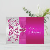 PRINTED RIBBON Pink, Silver Floral Wedding Invite Kaart (Staand voorkant)