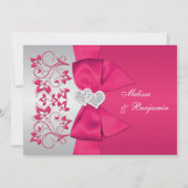 PRINTED RIBBON Pink, Silver Floral Wedding Invite Kaart (Voorkant)