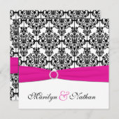 PRINTED RIBBON Pink White Black Damask Wedding Kaart (Voorkant / Achterkant)