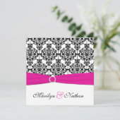 PRINTED RIBBON Pink White Black Damask Wedding Kaart (Staand voorkant)