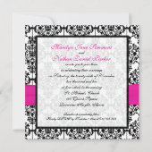 PRINTED RIBBON Pink White Black Damask Wedding Kaart (Achterkant)