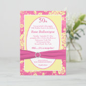 PRINTED RIBBON Pink Yellow 50th Birthday Invite Kaart (Staand voorkant)
