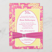 PRINTED RIBBON Pink Yellow 50th Birthday Invite Kaart (Voorkant / Achterkant)