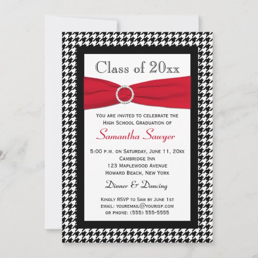 PRINTED RIBBON Red Black White Afstuderen Invite Kaart (Voorkant)