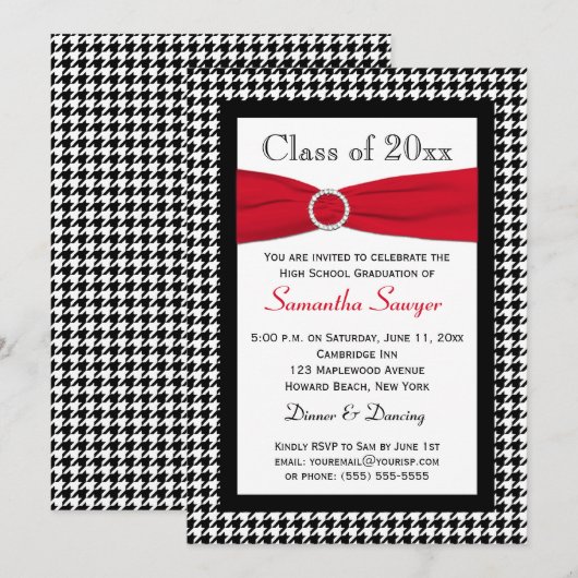 PRINTED RIBBON Red Black White Afstuderen Invite Kaart (Voorkant / Achterkant)