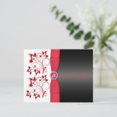 PRINTED RIBBON Red, Black, White Floral RSVP Card (Staand voorkant)