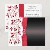 PRINTED RIBBON Red, Black, White Floral RSVP Card Kaartje (Voorkant / Achterkant)