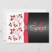 PRINTED RIBBON Red, Black, White Sweet 16 Invite Kaart (Voorkant)