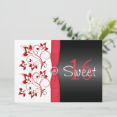 PRINTED RIBBON Red, Black, White Sweet 16 Invite Kaart (Staand voorkant)