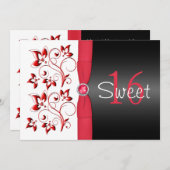 PRINTED RIBBON Red, Black, White Sweet 16 Invite Kaart (Voorkant / Achterkant)