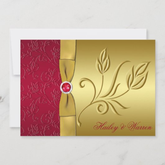 PRINTED RIBBON Red, Gold Floral Weddenschap Kaart (Voorkant)