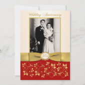 PRINTED RIBBON Red, Ivory 50th Jubileum Invite Kaart (Voorkant)