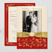 PRINTED RIBBON Red, Ivory 50th Jubileum Invite Kaart (Voorkant / Achterkant)