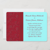 PRINTED RIBBON Ruby Red & Aqua Wedding Invite Kaart (Achterkant)
