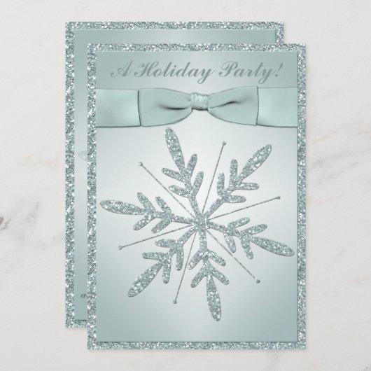 PRINTED RIBBON Snowflake Holiday Party Invitation Kaart (Voorkant / Achterkant)