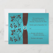 PRINTED RIBBON Turquoise, Brown Reply Card II RSVP Kaartje (Voorkant)