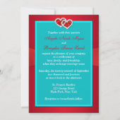 PRINTED RIBBON Turquoise Red Floral Wedding Invite Kaart (Achterkant)