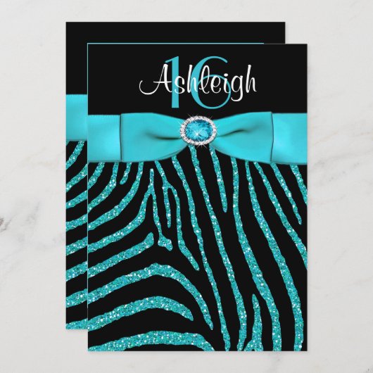 PRINTED RIBBON Zebra 16th Birthday Invitation Kaart (Voorkant / Achterkant)