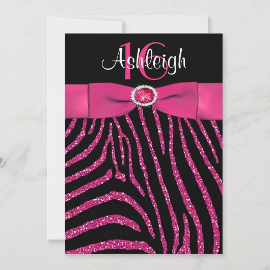 PRINTED RIBBON Zebra 16th Birthday Invitation Kaart (Voorkant)