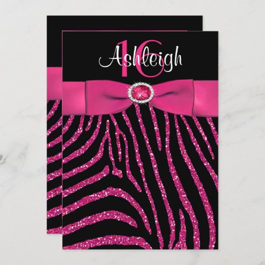 PRINTED RIBBON Zebra 16th Birthday Invitation Kaart (Voorkant / Achterkant)