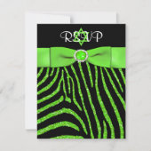 PRINTED RIBBON Zebra, Limoen FAUX Glitter RSVP-kaa Kaart (Voorkant)