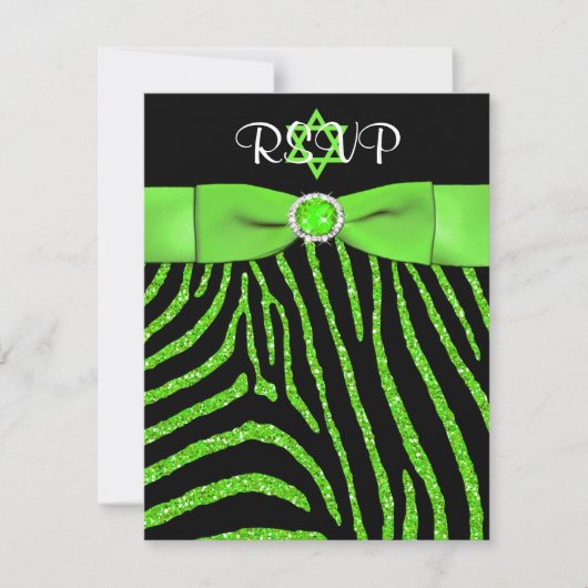 PRINTED RIBBON Zebra, Limoen FAUX Glitter RSVP-kaa Kaart (Voorkant)