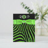 PRINTED RIBBON Zebra, Limoen FAUX Glitter RSVP-kaa Kaart (Staand voorkant)