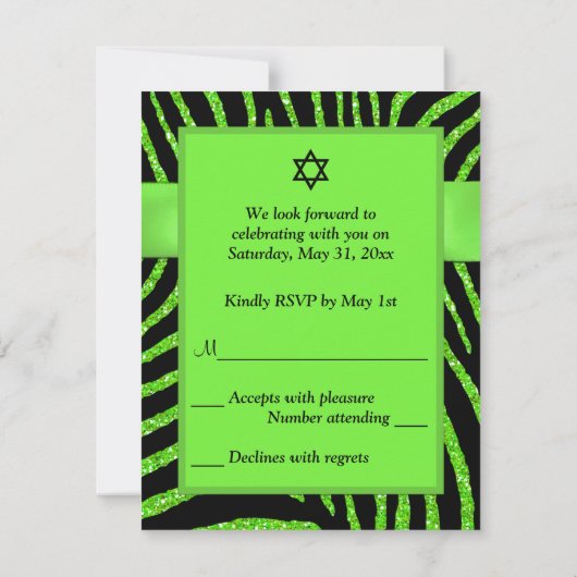 PRINTED RIBBON Zebra, Limoen FAUX Glitter RSVP-kaa Kaart (Achterkant)