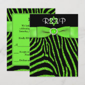 PRINTED RIBBON Zebra, Limoen FAUX Glitter RSVP-kaa Kaart (Voorkant / Achterkant)