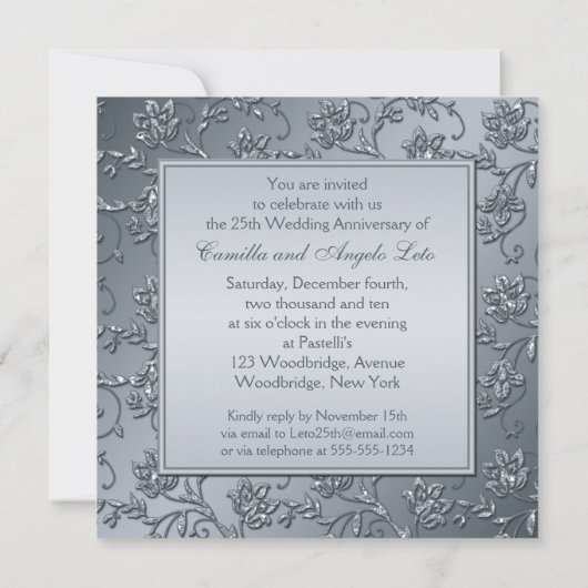 PRINTED Silver Glitter 25th Jubileum Invitation Kaart (Achterkant)
