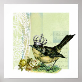  printen voor koningin-vogelcollage poster