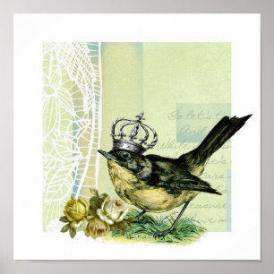 printen voor koningin-vogelcollage poster