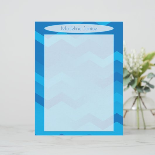 Printergemaakt blauw-Chevron Stationery Briefhoofd (Staand voorkant)