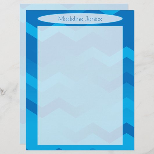 Printergemaakt blauw-Chevron Stationery Briefhoofd (Voorkant / Achterkant)