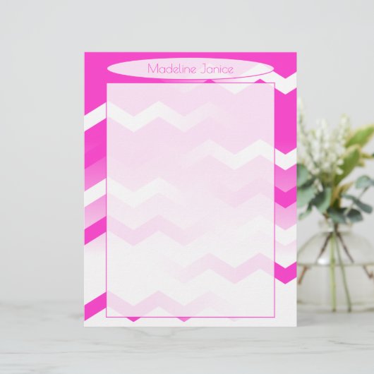 Printermagenta en White Chevron Stationery Briefhoofd (Staand voorkant)
