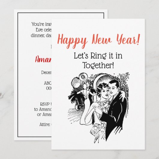 Printerparen dansen en kunst van het nieuwe jaar kaart (Voorkant / Achterkant)