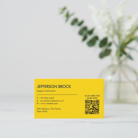 Printerreparatiebedrijf | Geel Wit Barcode Visitekaartje (Staand voorkant)