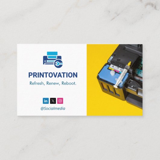 Printerreparatiebedrijf | Geel Wit Barcode Visitekaartje (Achterkant)