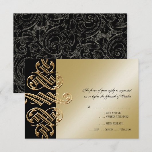 Printers met ornament Swirl RSVP-reactiekaart RSVP Kaartje (Voorkant / Achterkant)