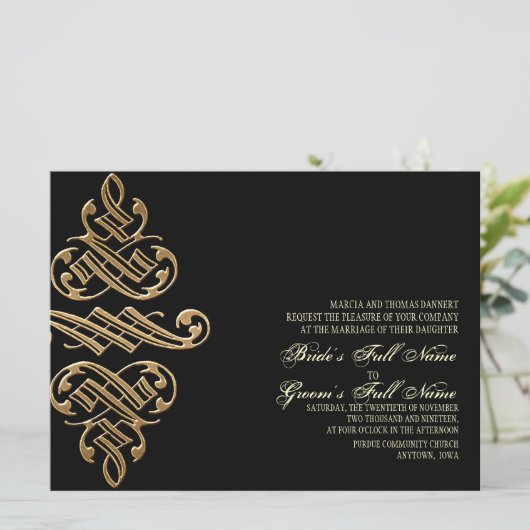  Printers Ornament Gold - Bruiloft uitnodigingen (Staand voorkant)