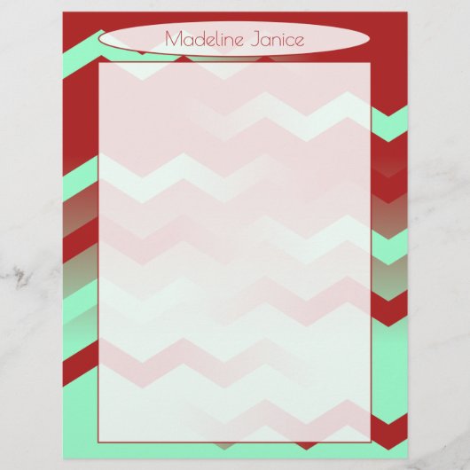 Printersmakreel en Aqua Chevron Stationery Briefhoofd (Voorkant)