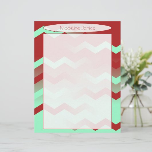 Printersmakreel en Aqua Chevron Stationery Briefhoofd (Staand voorkant)