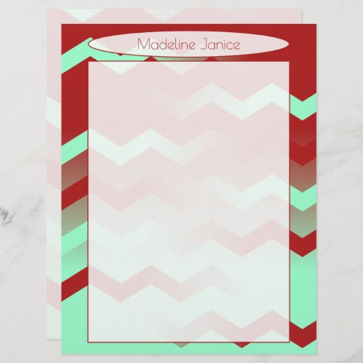 Printersmakreel en Aqua Chevron Stationery Briefhoofd (Voorkant / Achterkant)