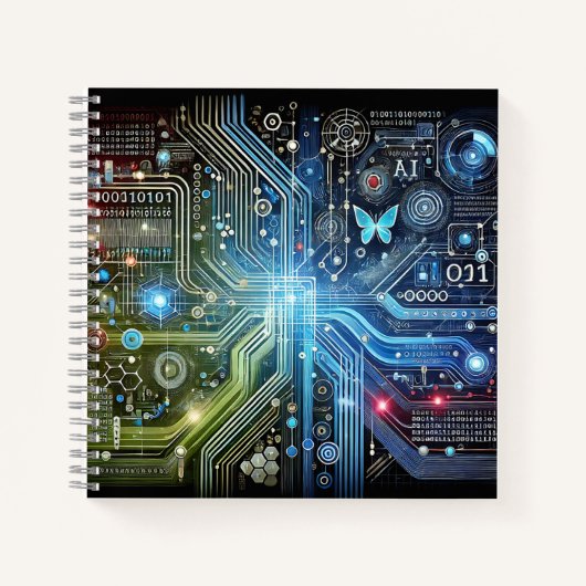 Printplaat, Binaire Code & Lichtgevende Vlinder Notitieboek (Voorkant)