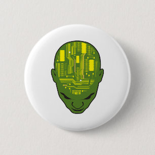 printplaat hersenen hoofd geel en groen ronde button 5,7 cm
