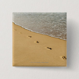 Prints in zand met golven vierkante button 5,1 cm