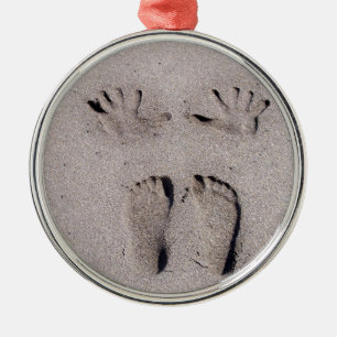 Prints met hand en voet op het strand van Florida Metalen Ornament